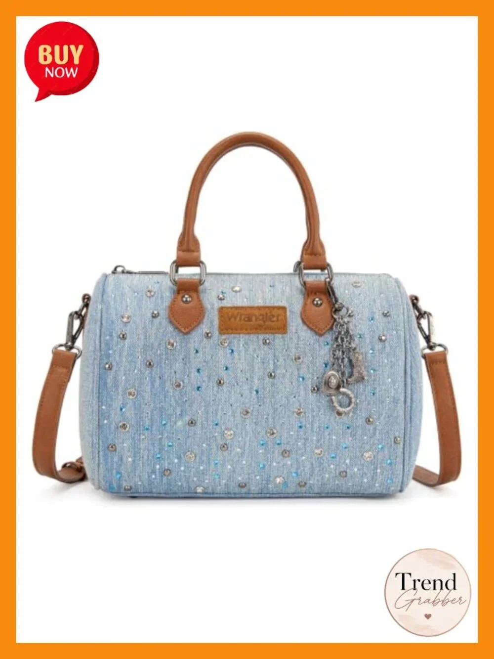 Wrangler Rhinestone Denim Barrel Bag - Women's Crossbody Satchel Y2K Purse
